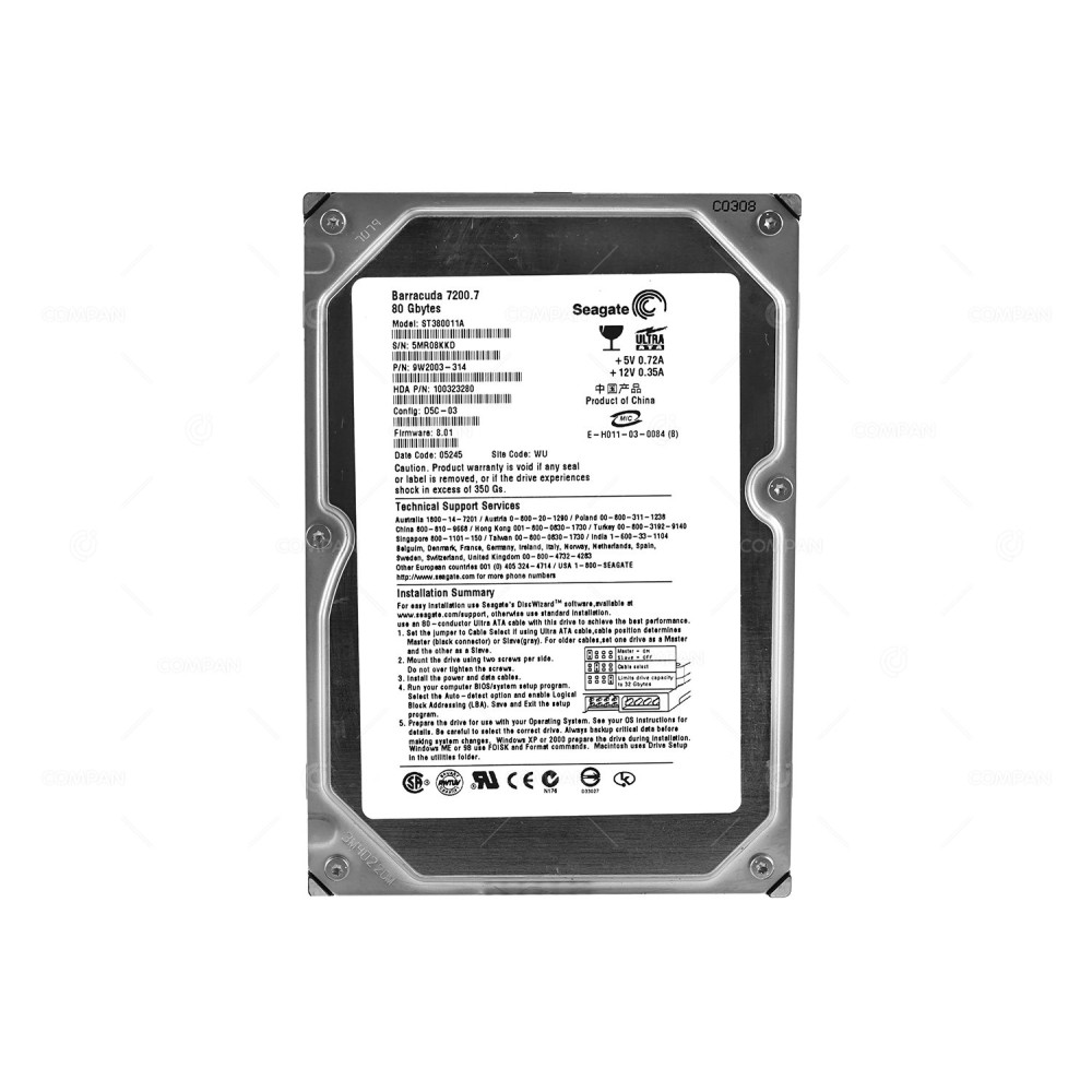 ST380011A SEAGATE HARD DRIVE 80GB 7.2K 3.5 LFF ULTRA ATA 9W2003-314, 100316760